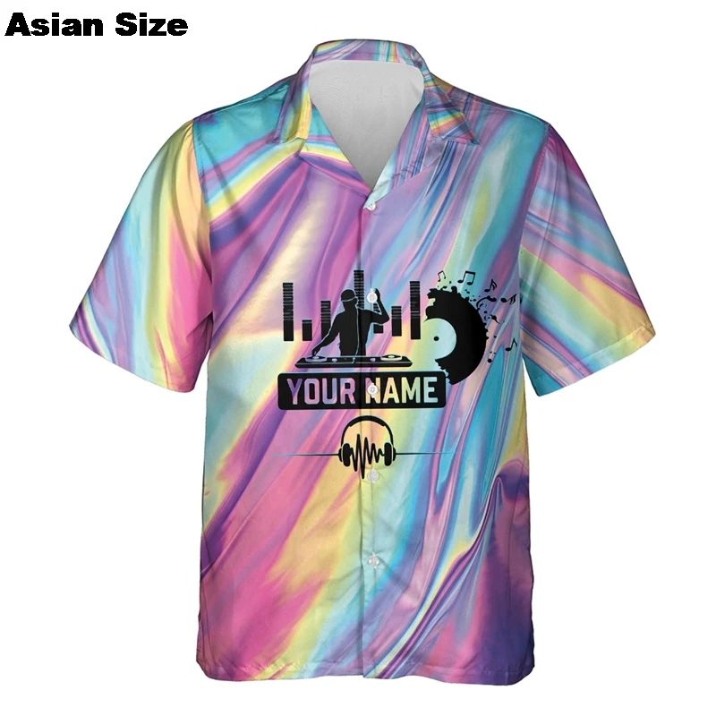

DJ Music Party Neon Print Hawaii Shirt Men's Clothing Cool Guitar Streetwear Shirts Hip Hop Bar Personality Trend Button Blouse