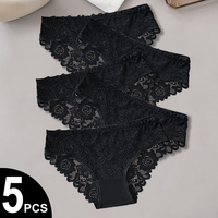 5PCS/Set Solid Color Black Cotton Panties Hollow Out Lace Floral Briefs for Women Comfortable Sexy Female Underwear Lingerie