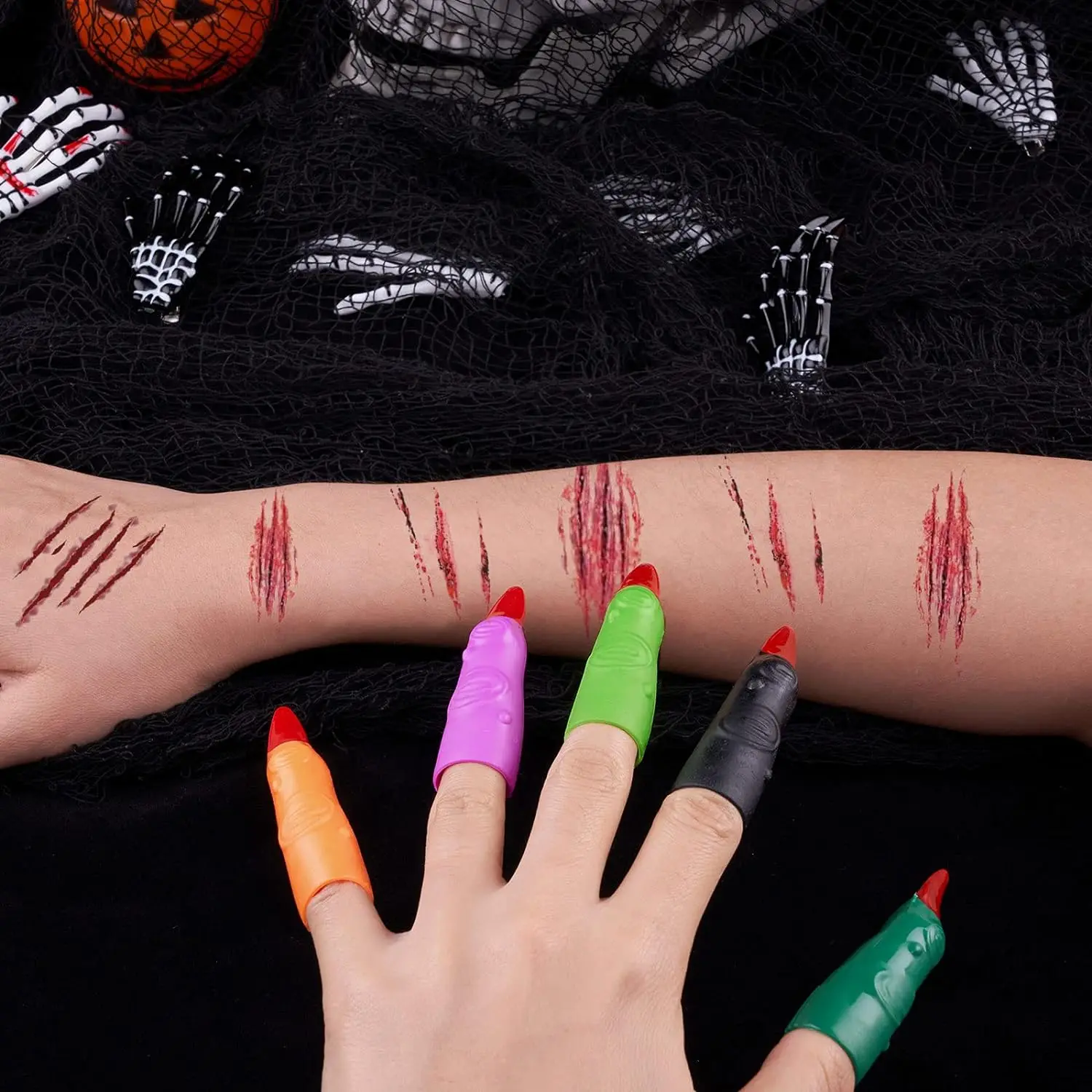 10Pcs Halloween Witch Fingers for Reading Kids Martian False Claws Nails Fake Zombie Cosplay Finger Tips Costume Accessory