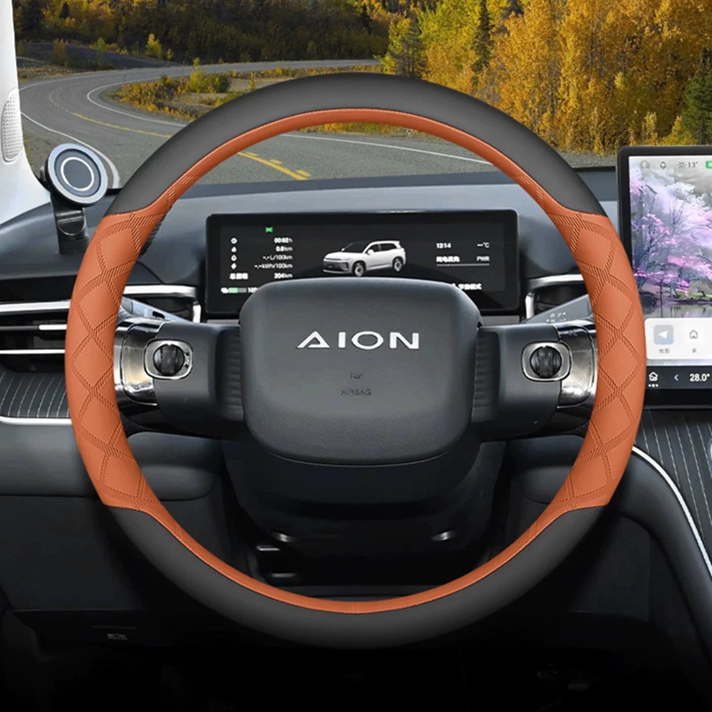 For Aion Y Aion S Aion V UT Ultra-thin Leathe Car Leather Steering Wheel Cover Two-tone 15 Inch 2023- 2026 Interior Accessories