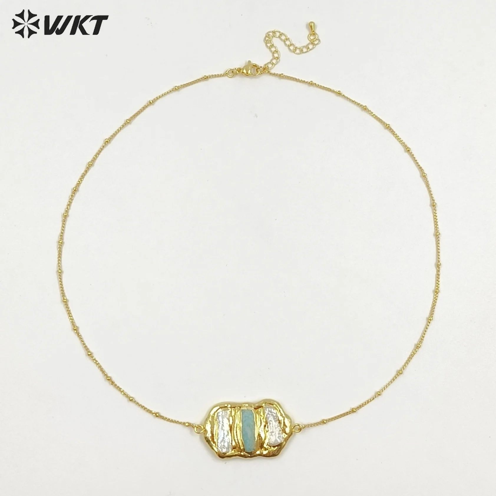 WT-JN136 Wholesale New Triple Stone Statement Natural Freshwater Pearl Amazon Necklace For Women Birthday Gifts