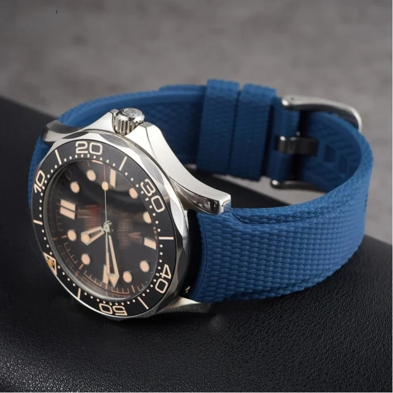 Neue Gebogene Gummi-Uhrenarmbänder 20mm Uhrenarmband Militär 21mm 22mm FKM Uhrenarmbänder Armband für Omega Swatch Herren