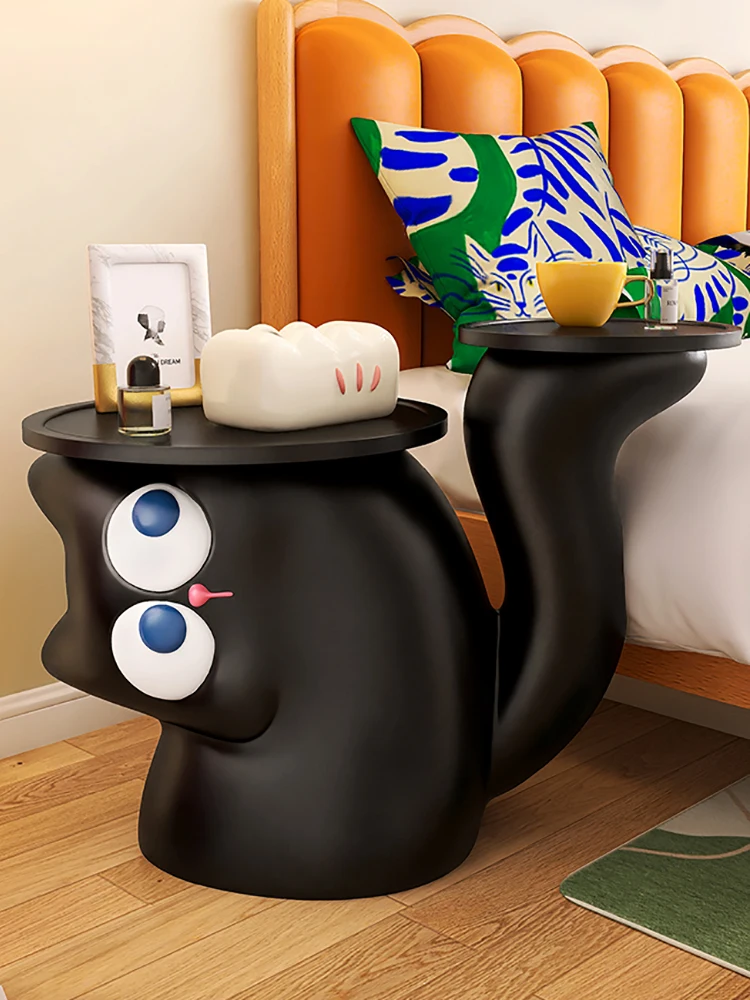 Home Decor Creative Cat Statue Side Table Living Room Large Floor Decor Coffee Table Cartoon Animal Sculpture Tray Storage Rack