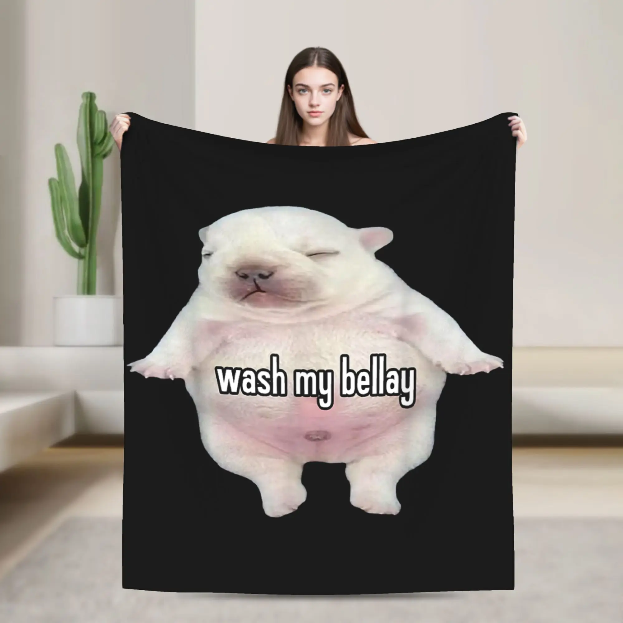 Pibble Meme Wash My Belly Funny Blanket  Plush Vintage Soft Throw Blanket for Home Restaurant Spring/Autumn