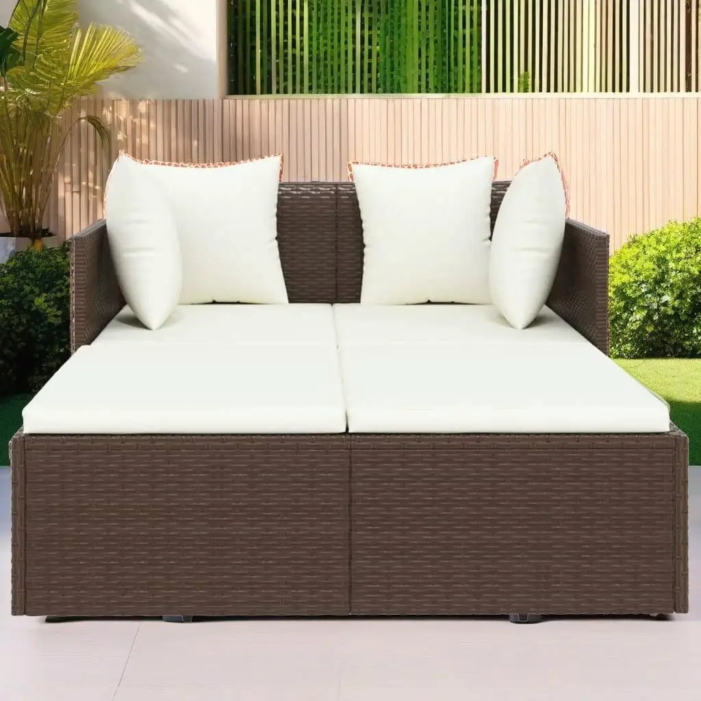 

Brown Poly Rattan Sunbed with Cushions – 71.7x46.5x24.8 Outdoor Lounger