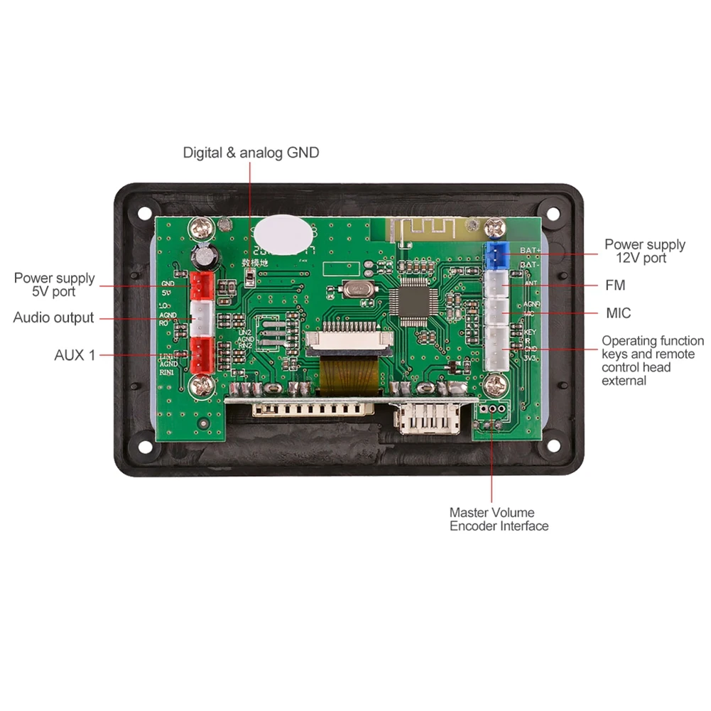 جهاز فك تشفير MP3 بلوتوث ، قرد ، فلاك ، وما ، واف ، تسجيل الدعم ، راديو ، عرض كلمات ، شاشة LCD 5 فولت