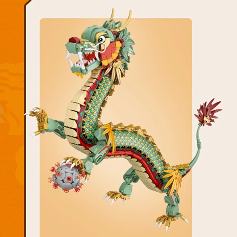 China Divine Dragon Building Blocks Store Desktop Ornaments Decoration Cool Children's Toy Assembly Model Birthday Gift