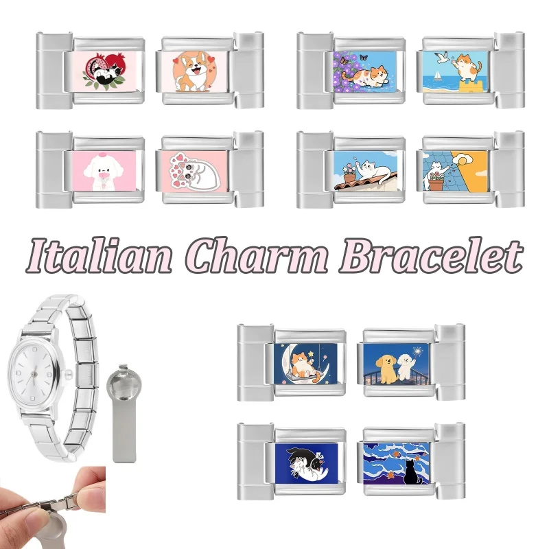 موصل ساعة الموضة الفولاذ المقاوم للصدأ صالح 9 مللي متر وصلات سحرية إيطالية المرأة ساعة مربعة رأس رابط سوار لتقوم بها بنفسك مجوهرات هدية