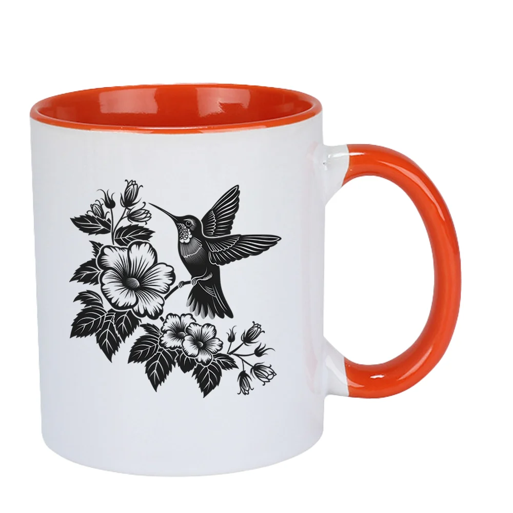 11oz Hummingbird Flower Print Ceramic Coffee Mug for Summer Outdoor Activities Home Use Birthday Party Holiday Present and Campi