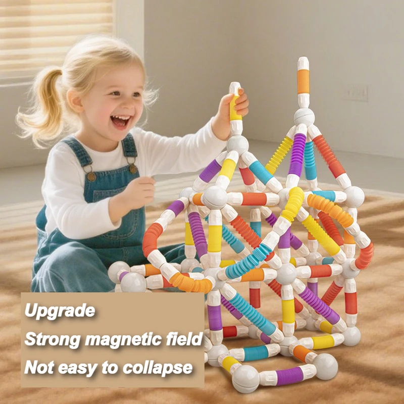 Elastyczne magnetyczne klocki konstrukcyjne dla dzieci, zestaw magnetyczny do tworzenia, magnesy, konstruktor, zabawki do składania dla dziewczynek i chłopców.