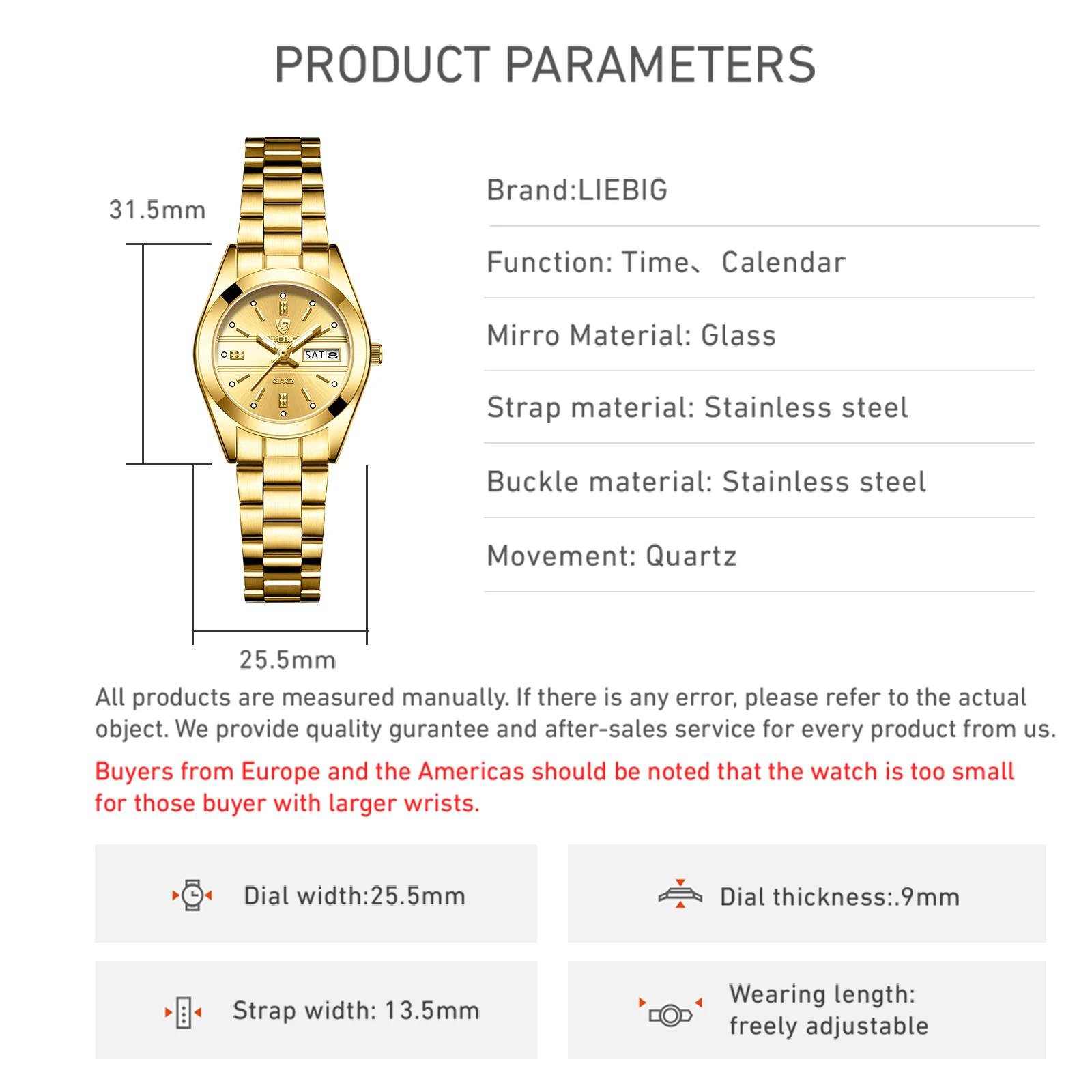 LIEBIG 女性トップブランドの高級クォーツムーブメント腕時計女性のためのステンレス鋼ストラップ時間腕時計レディースエレガントな腕時計