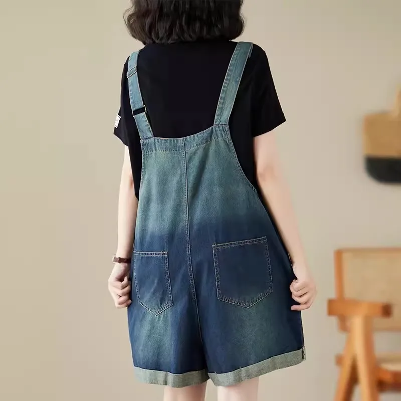 Loose Suspender Jeans Women Sleeveless Jeans Jumpsuit New Summer Streetwear Denim Overalls Baggy Solid Wide Legs Denim Shorts