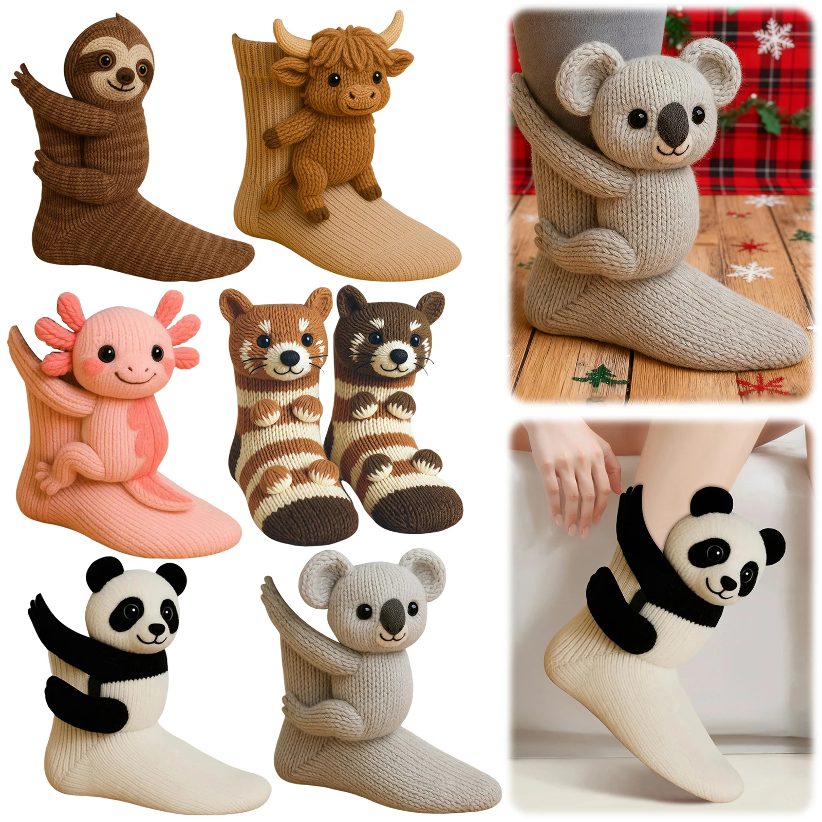 Neue 3D-Strick-Tiersocken, doppellagig, warm, lustig, handgehäkelt, atmungsaktiv, mittlere Röhrensocken, Weihnachtsgeschenke