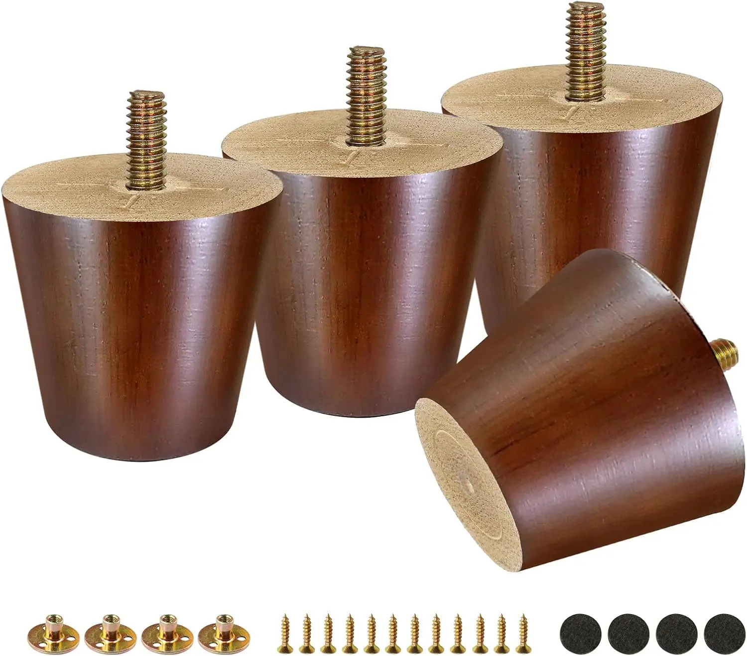 

2" Rubber Wood Furniture Legs, Mid Century Tapered Sofa Legs Set of 4, 5/16" UNC, 1000LBS Capacity, Brown