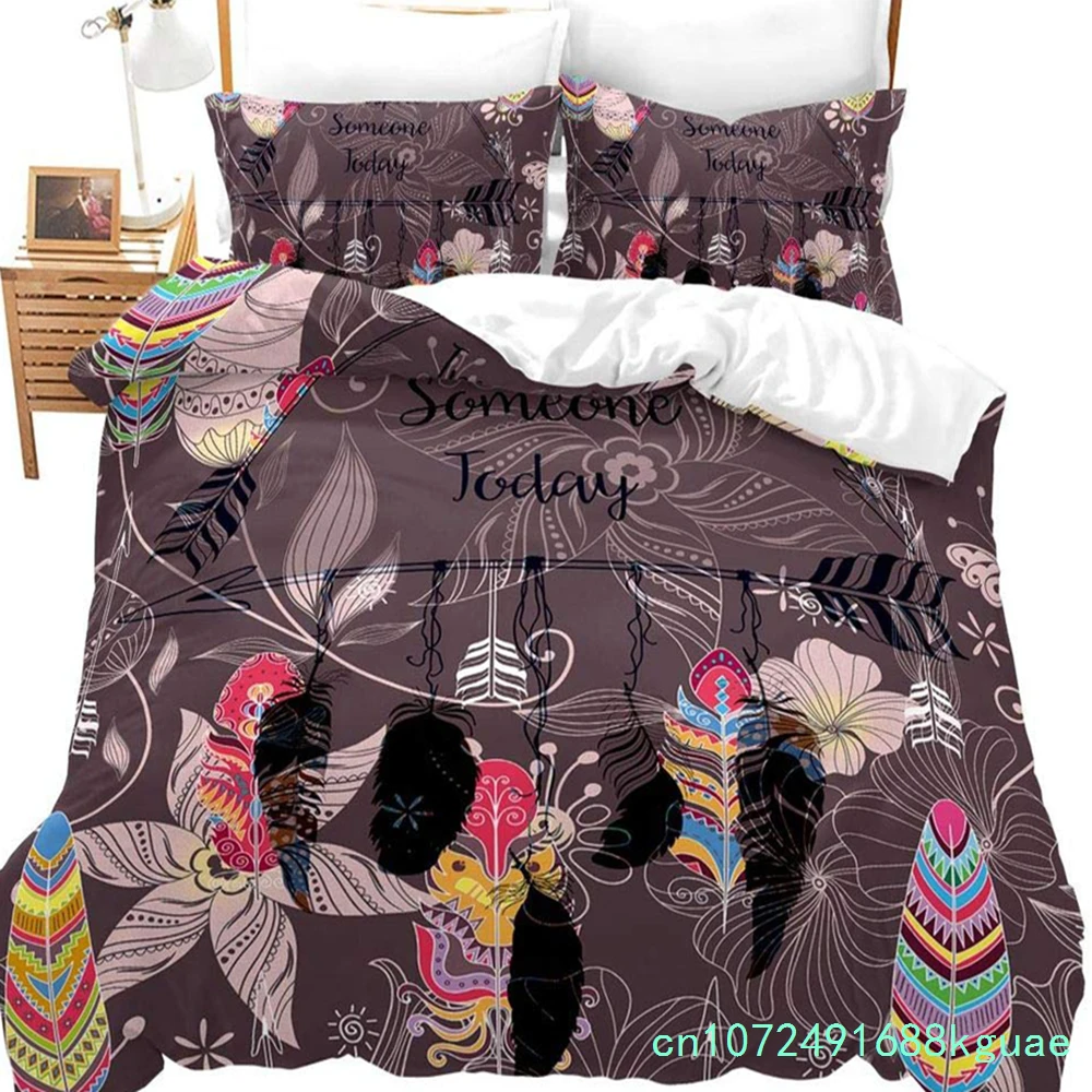 Dreamcatcher Bedding Set Bohemian Colorful Feather Duvet Cover Set Microfiber Exotic Flowers Quilt Cover Twin Double Queen Size