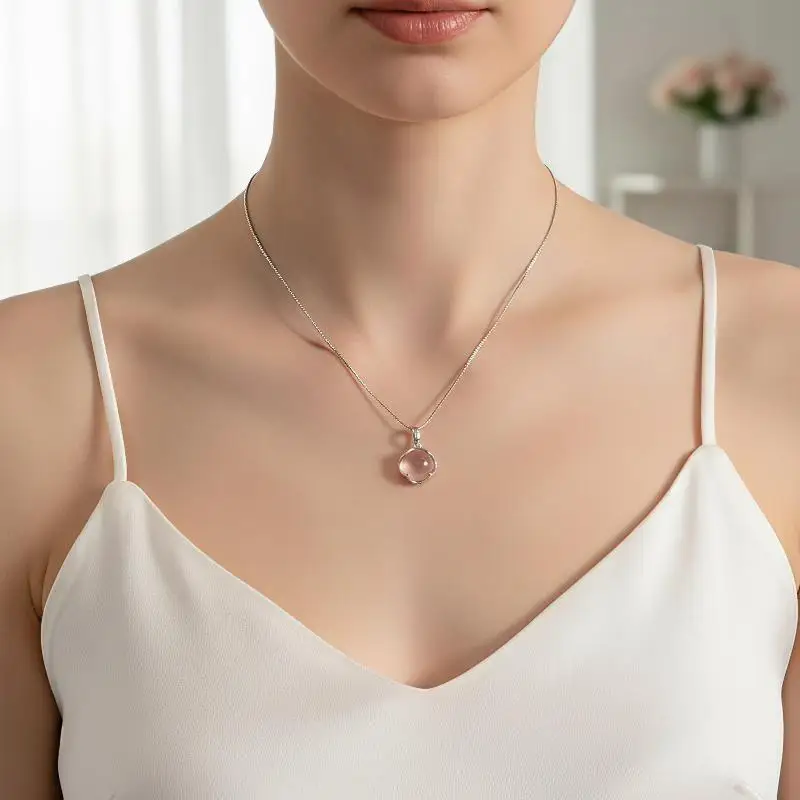 1Pcs Fashion Short Clavicle Chain Jewelry Gift Elegant Chalcedony Round Pendant Necklace For Women
