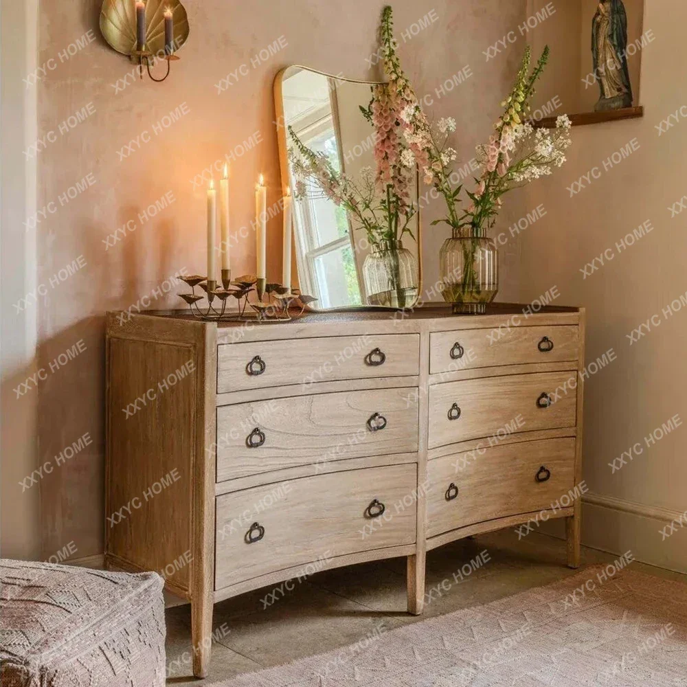 AA country style solid wood storage chest retro small apartment living room side cabinet