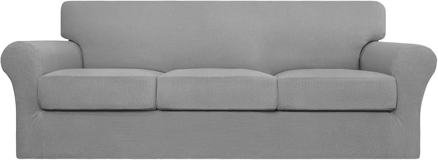 

4-Piece Stretch Sofa Cover for Dogs, Washable Pet Furniture Protector, Light Gray Fits 60-85 Inch Couch