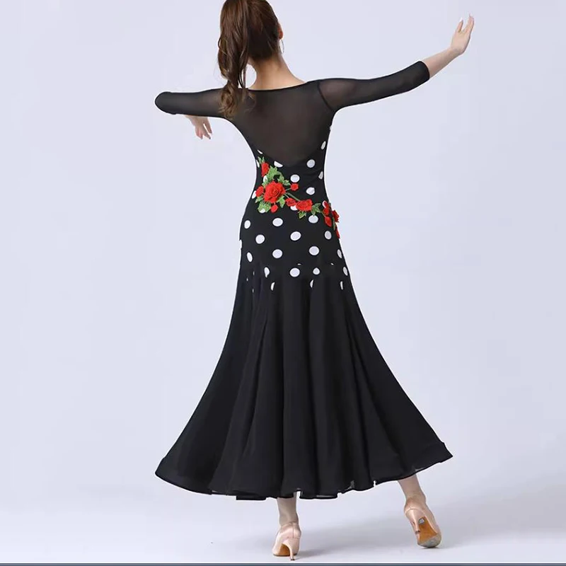 Black White Ballroom Dance Dress 2023 New Woman  Waltz Competition Dress Standard Big Swing Modern Performance Costumes