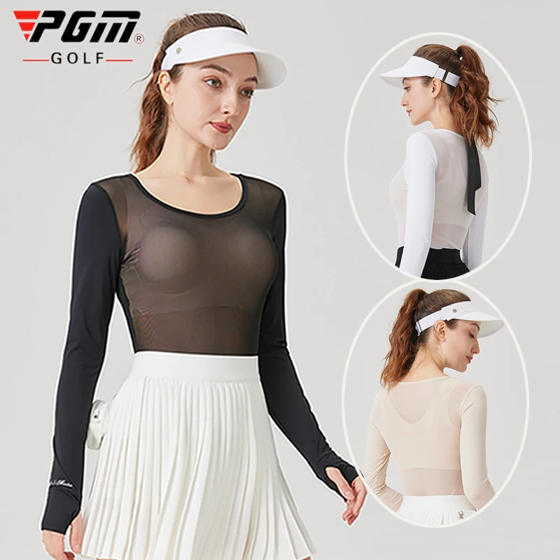 

Pgm Golf Sunscreen Shirt Summer Women's Long Sleeve Cooling Sports Top Round Neck Ice Silk Bottom Shirt Lady Thin Cuff Sleeve