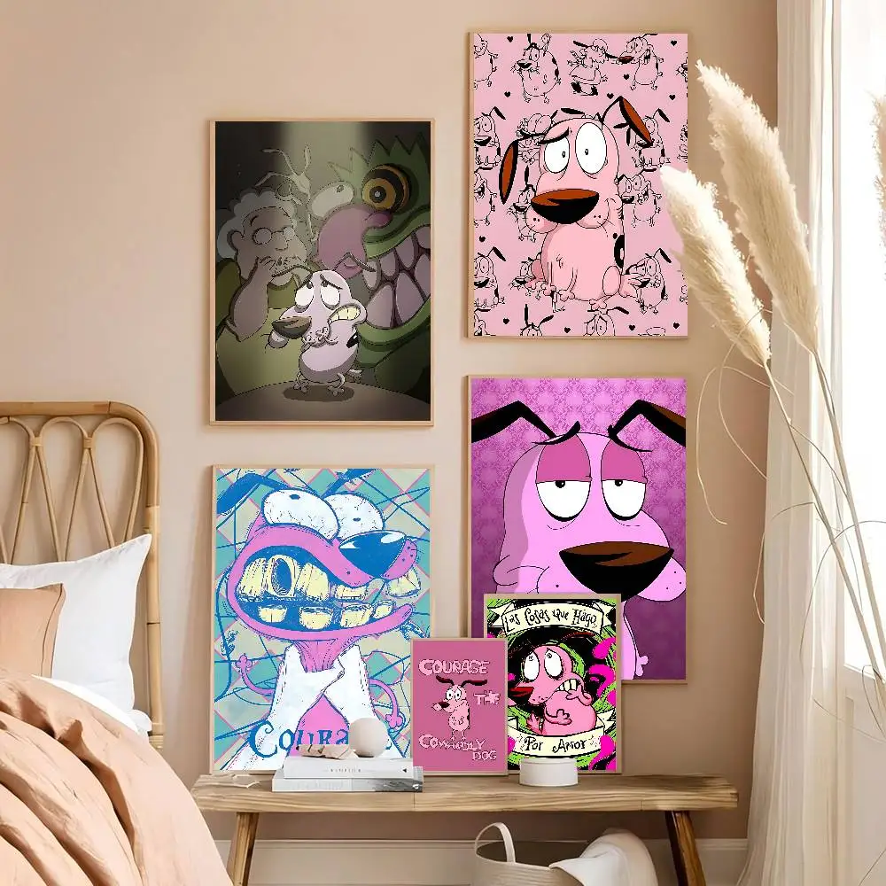 Courage The Cowardly Dog Anime Posters Sticky Waterproof Paper Sticker Coffee House Bar Kawaii Room Decor