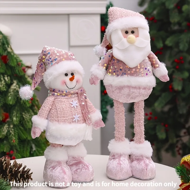 Christmas Decoration Telescopic Ornament Pink Sequin Santa Snowman Reindeer Home Decoration Christmas Layout