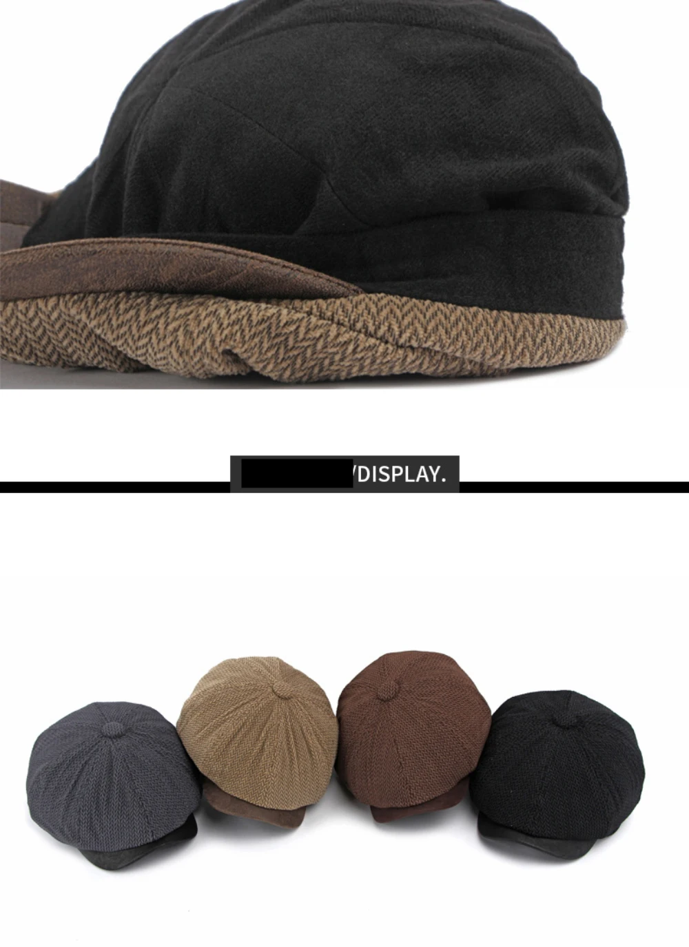 HT5163 Newsboy-Mütze für Männer und Frauen, Vintage-Künstlermütze, Woll-Baskenmütze, Flachmütze, 2026 Neu, Dick, Warm, Fleece-Gefüttert, Achteckige Baskenmütze – Detail 5
