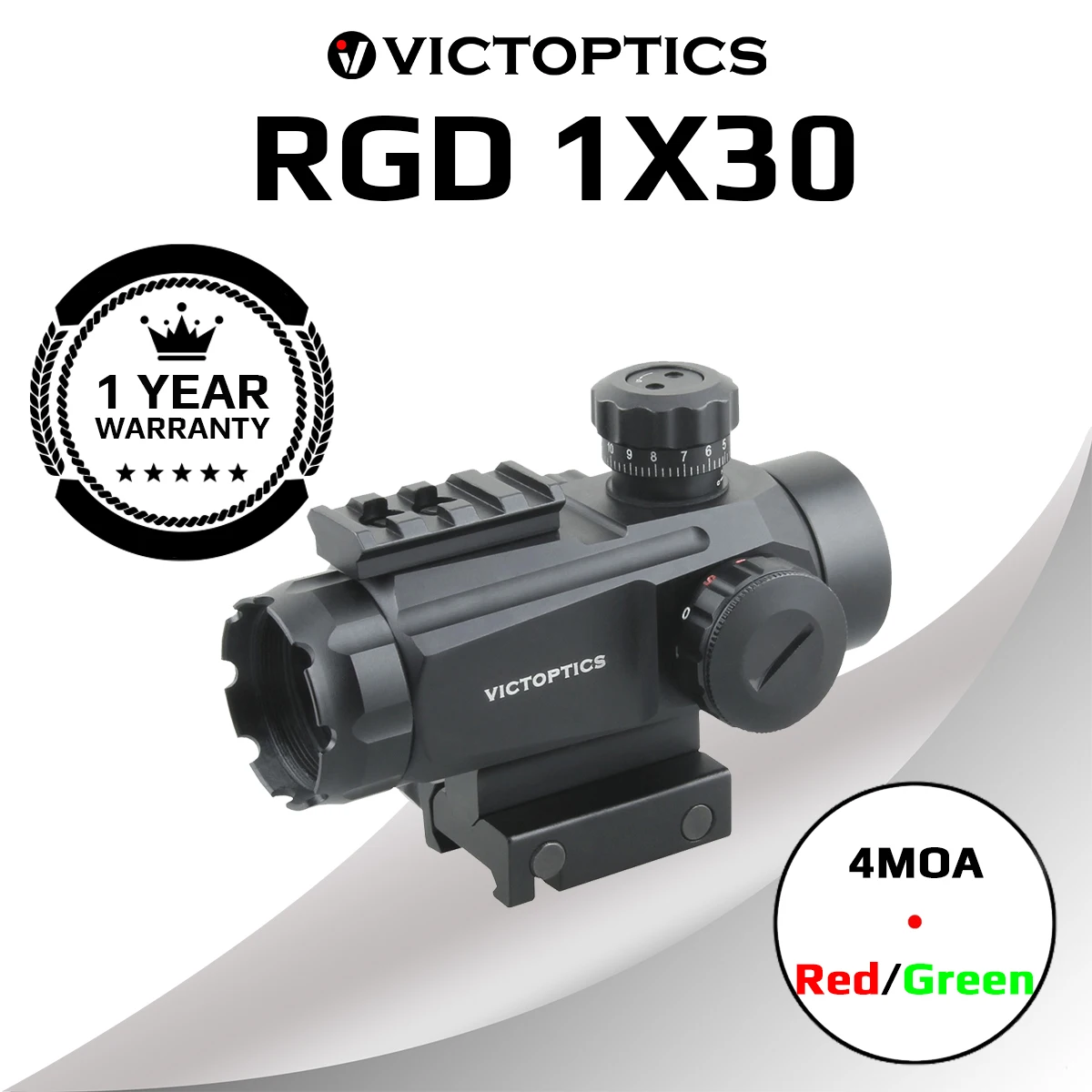 

VictOptics RGD 1X30 Red Dot Sight 5 Levels 4MOA Red/Green Dot Designed For Real Fire Arms Airsoft Tactical Optics