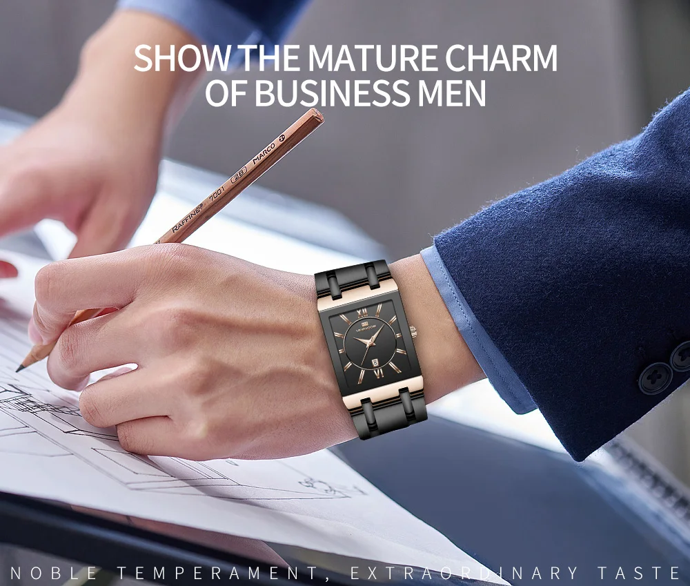 VA VA VOOM Relogio Masculino Watch Men Square Mens Watches Top Brand Luxury Golden Quartz Stainless Steel Waterproof Wrist Watch
