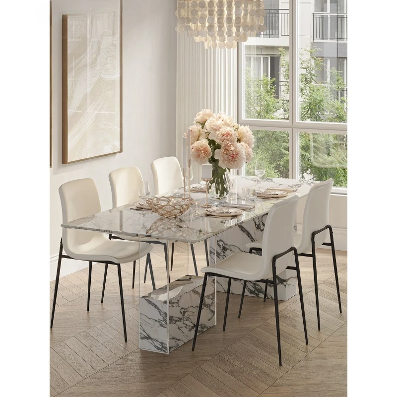 

Marble dining table and chairs household Italian minimalist light luxury modern minimalist acrylic suspended luxury stone