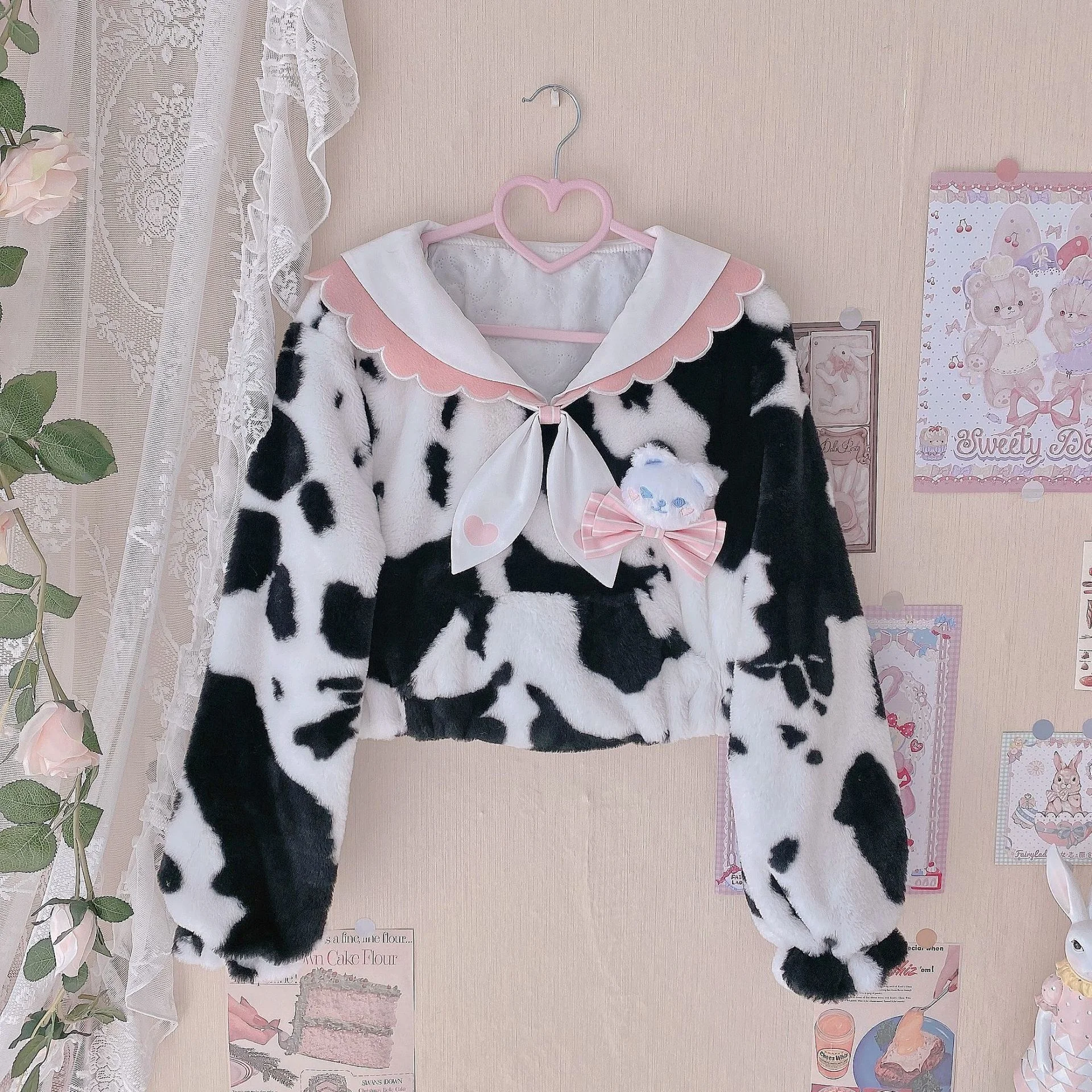 Cow Sweetheart autunno inverno Lolita Coat Cute Student Cow Plush maglione Jk Coat peluche Short Goth Dresses Women Lolita