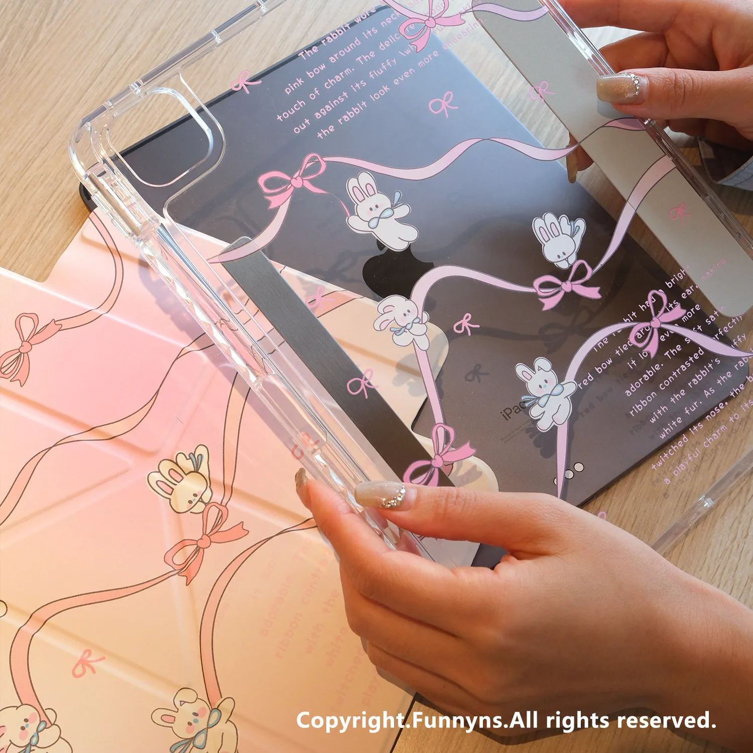 

Gradient Pink Bow Bunny Flying Tablet Case For iPad Pro 11 13 M2 M4 M3 10.2 5/6th 7/8/9/10/11th Mini 6 7 Air 3 4 5 6 Stand Cover