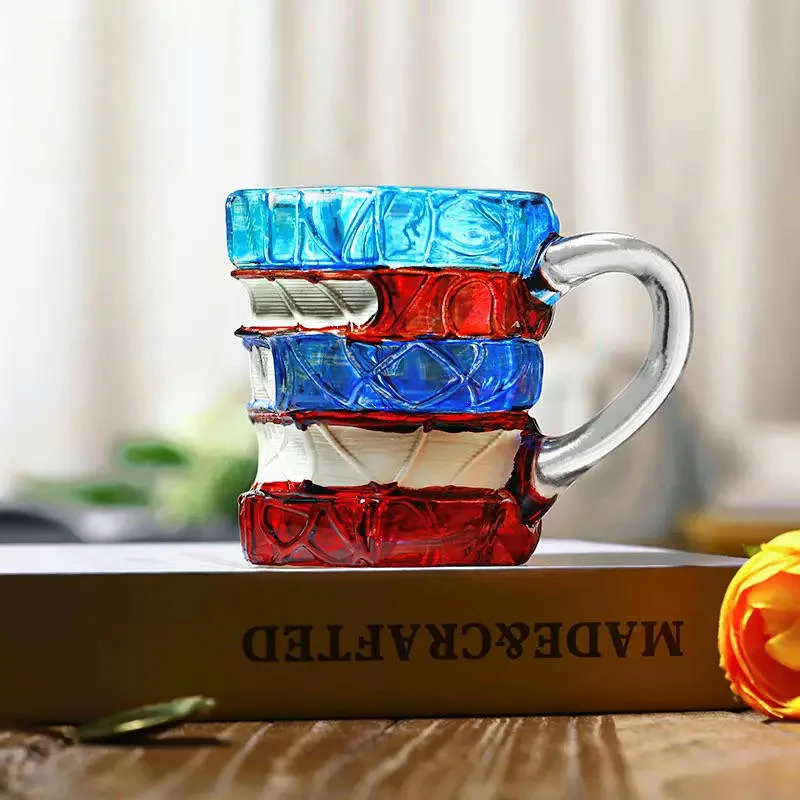 Handmade Glass  Innovative 3D Painting Book Mug Unique Stacked Coffee Cup Perfect Gift for Literature Lovers Creative Colorful B