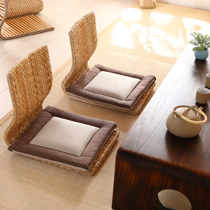 

Japanese Tatami Chair Legless Rattan Seat Bedside Computer Chair Natural Grass Weaving Bay Window Single Sofa Room Furniture