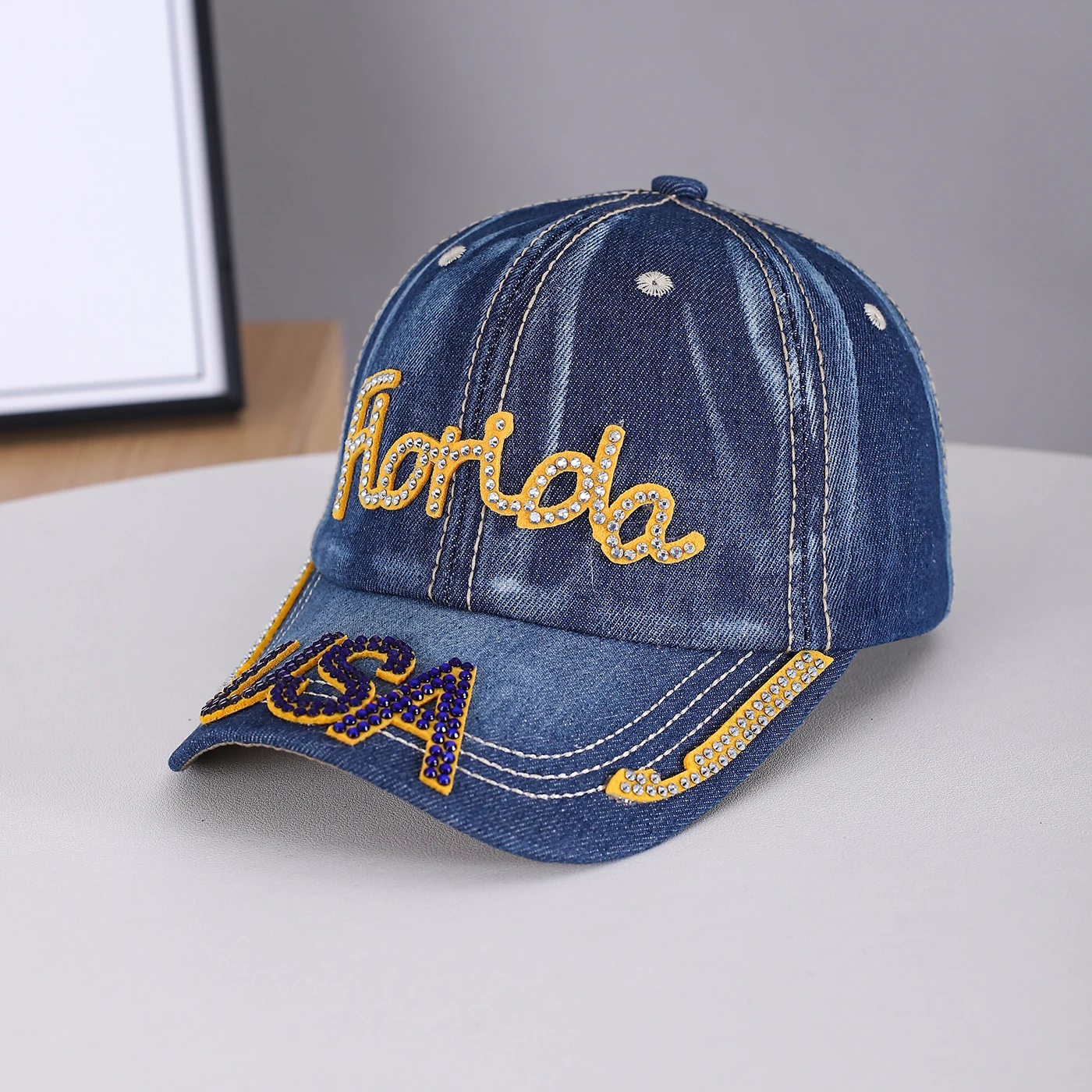 Retro washed denim letter 