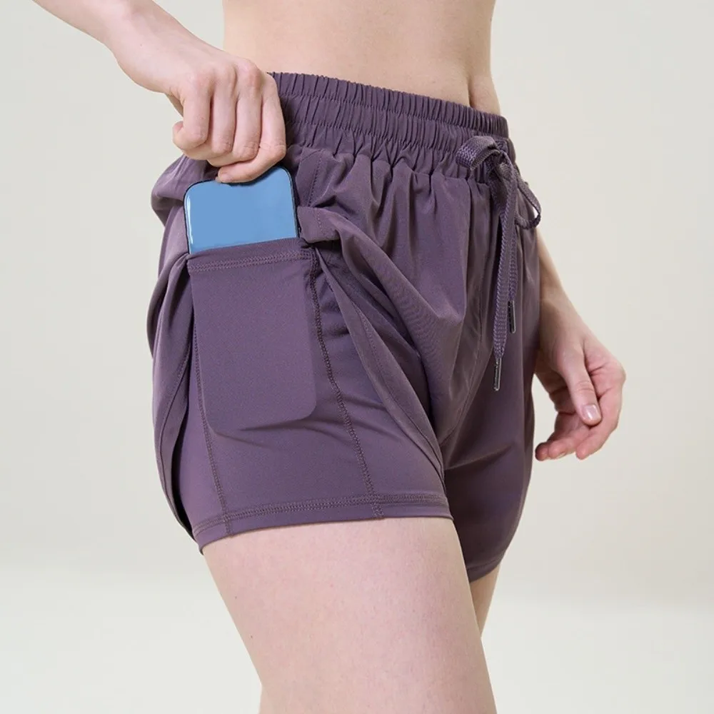 

Fashion Anti-glare Lining 2 in 1 Yoga Shorts Loose Fitting Elastic Sports Shorts Quick Dry Breathable Fitness Shorts Summer