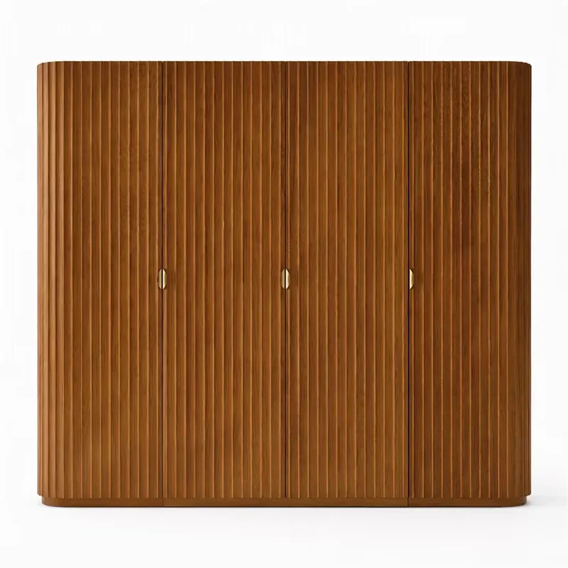 Solid Wood Four Door Wardrobe Vertical Splicing Independent Bedroom Storage Cabinet