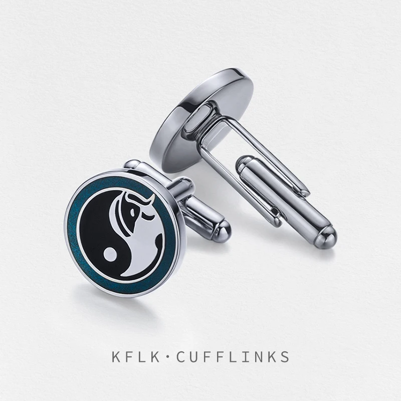 

KFLK Design High Quality Cufflinks for Mens Chinese Style Tai Chi Bull Cuff links Buttons Shirt Wedding Custom Guests