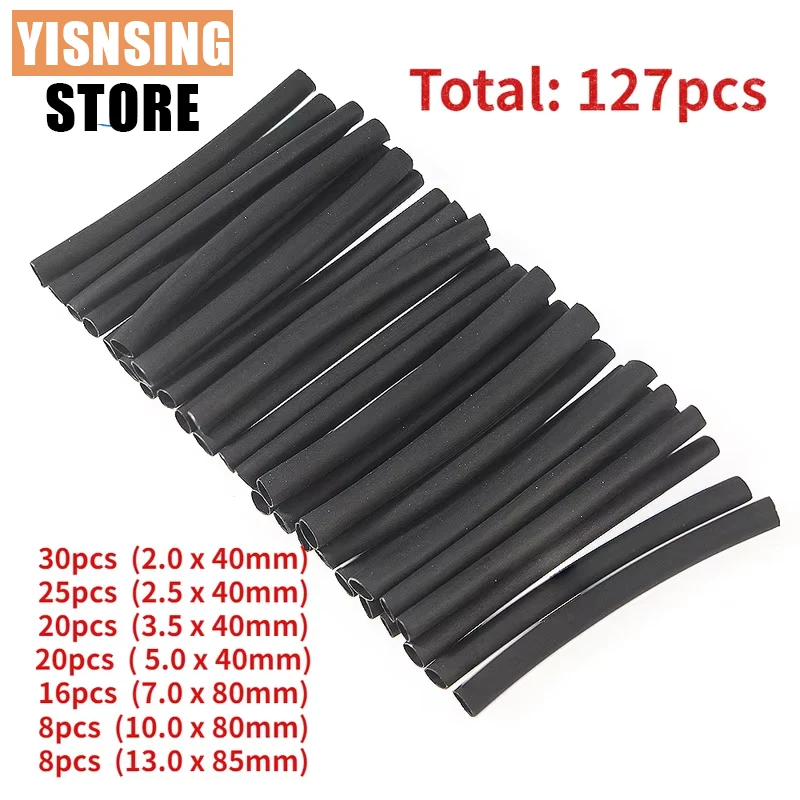 127pcs Heat Shrink Tubing  2:1 Black Thermoresistant Tube Car Cable Insulation Sleeving Wrap Wire Kit Polyolefin Tubing