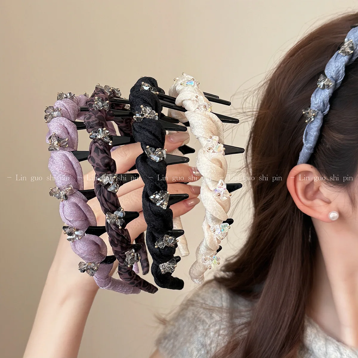 Hot Selling Crystal Wave Headband with Teeth Non Slip High Crown Hair Hoop for Women Face Slimming Elegant Hair Accessory