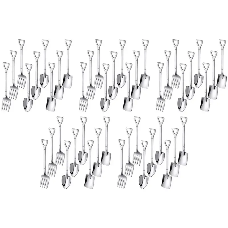 AT05-45 Pieces Shovel Spoon Fork Shovel Coffee Spoon Shovel Handle Dessert Spoon Ice Cream Spoon Shovel Shape Fork Fruit Fork
