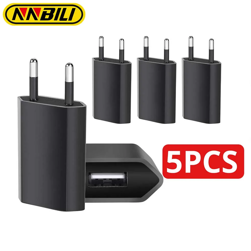 NNBILI 1-5Pcs Black Universal 5W EU Plug Travel USB Wall Charger 5V/1A Rapid Charging For iPhone 7 8 Plus Redmi Phone AC Adapter