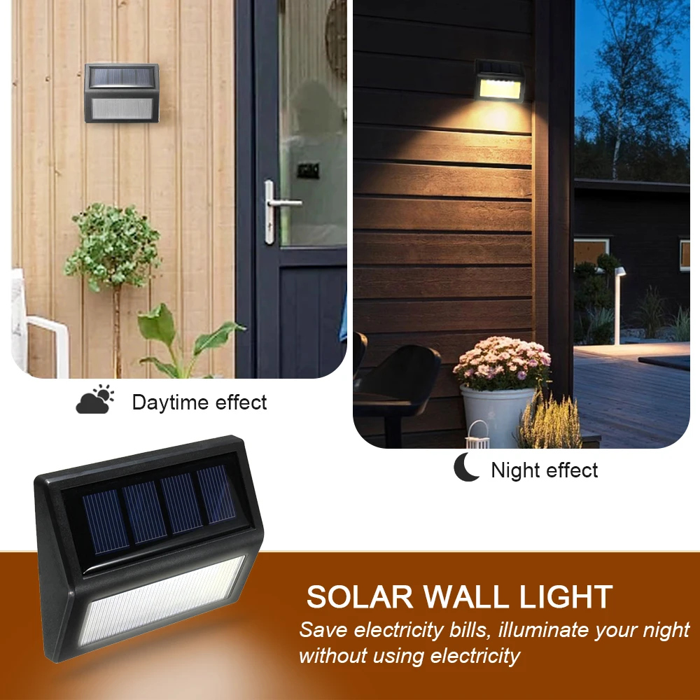 6LEDS Solar Waterproof Light Wall Mount Solar Street Lighting Lamp LED Night Light Cold Warm Light For Outdoor Garden Courtyard