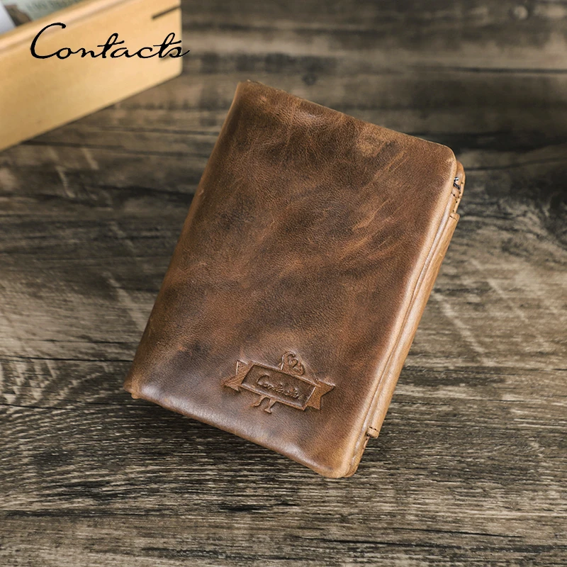 

CONTACT'S Genuine Leather Wallets for Men Short Trifold Casual Men Wallets Luxury Designer Card Holders Coin Purses Money Clip