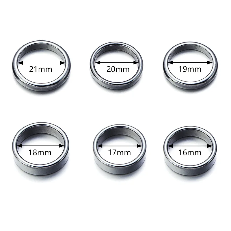 6pcs Unadjustable Black Hematite Rings For Women Men Party Club Smooth Simple Flat Wide Finger Ring Natural Stone 16mm-21mm