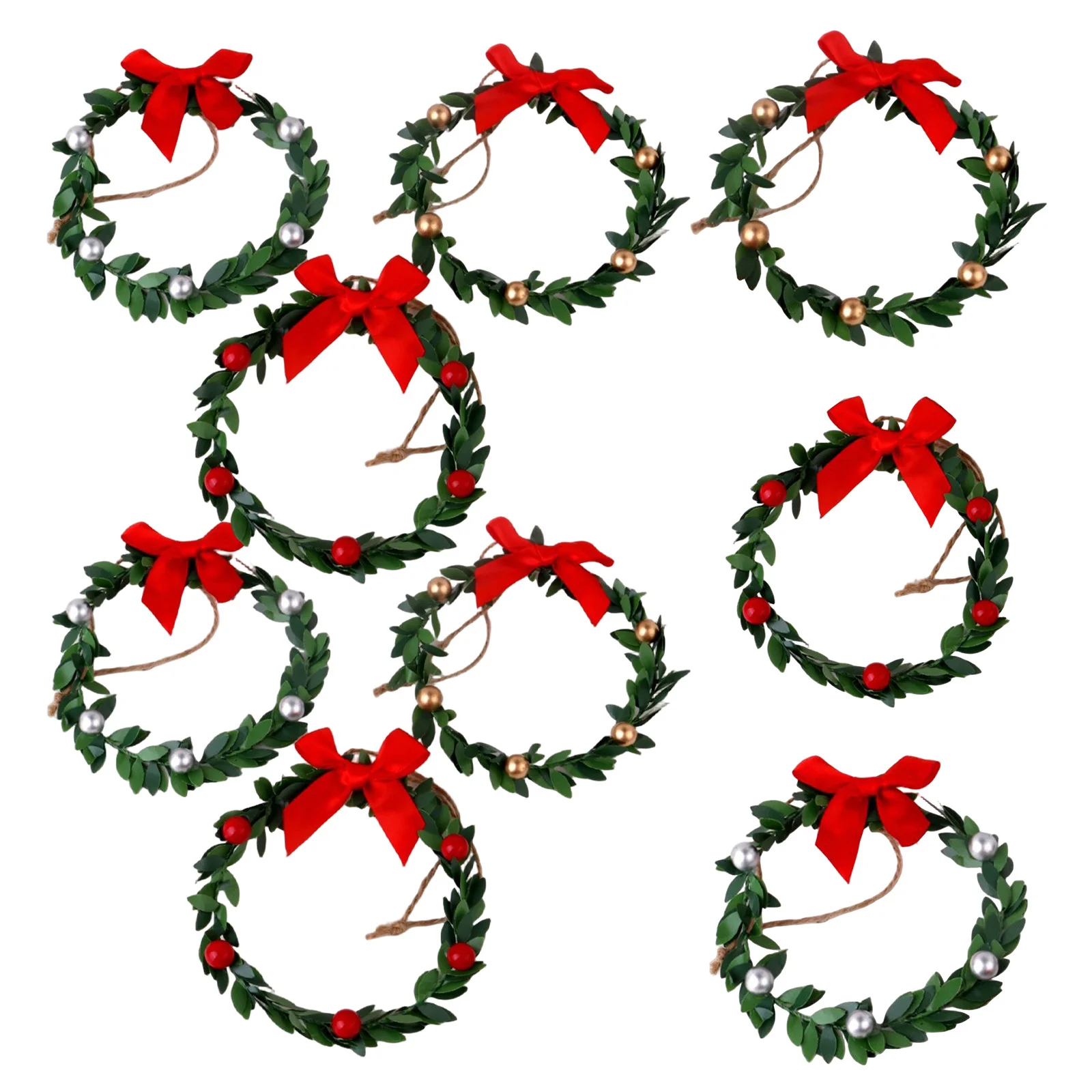 

9Pcs Handmade Mini Wreaths with Red Berries Small Christmas Decor for Kitchen Cabinet Window Door Farmhouse Holiday Hanging