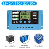 Upgrade PWM Solar Charge Controller PV Regulator 12V/24V 10A 20A 30A with LCD Display Photovoltaic Street Light Solar Controller