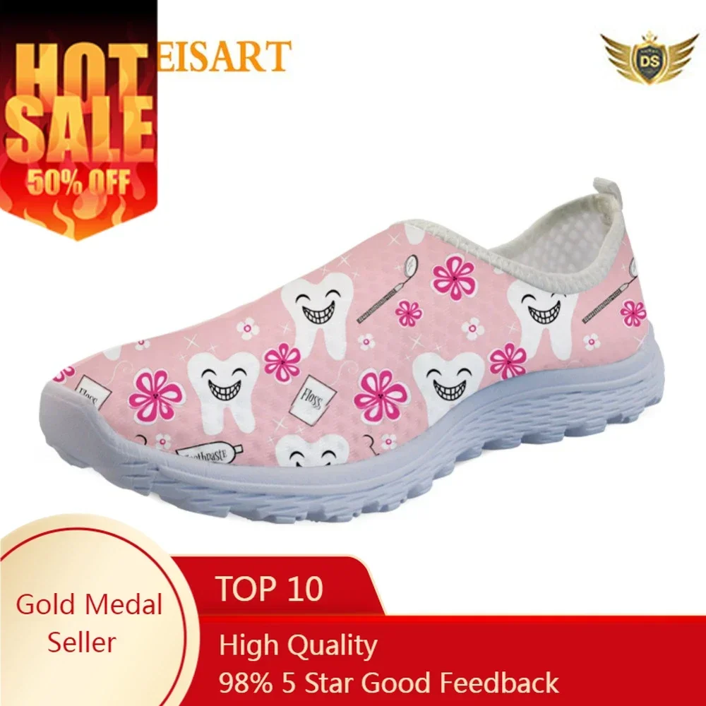 

Breathable Female Flats Nurse Sneakers Fashion Women Summer Mesh Shoe 3D Cartoon Dentist/Tooth Pattern Zapatos Mujer
