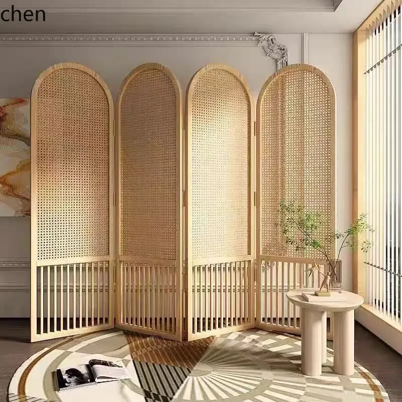 Living Room Block Household Entrance Door Block Solid Wood Rattan Screen Movable Entrance PartitionN1