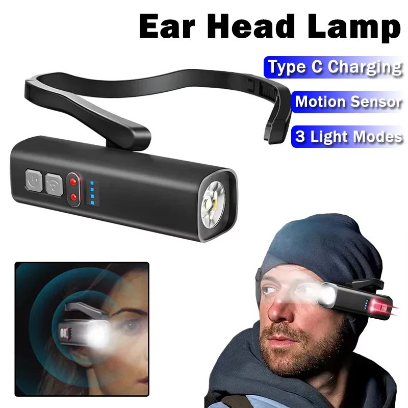 2025 Ear Clip Headlamp– Bright LED Headlight, Rechargeable Waterproof Head Flashlight for Fishing Hiking Running Cycling Outdoor